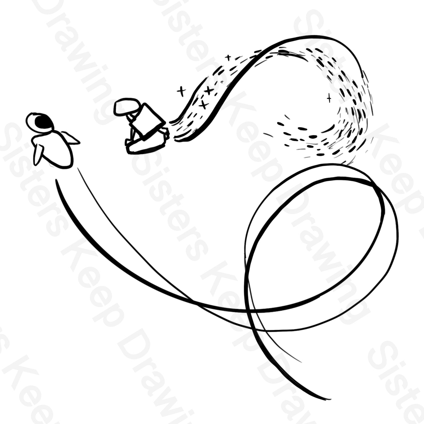 WALL E and EVE flying in space - Tattoo Transparent Permission PNG