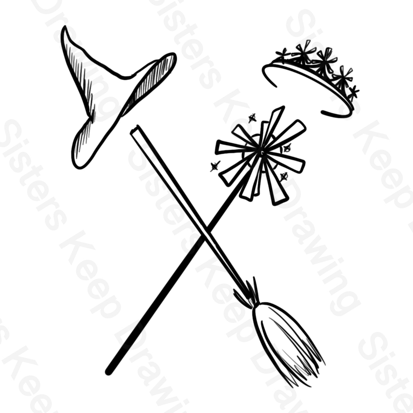 Wicked Broom and Wand - Tattoo Transparent Permission PNG