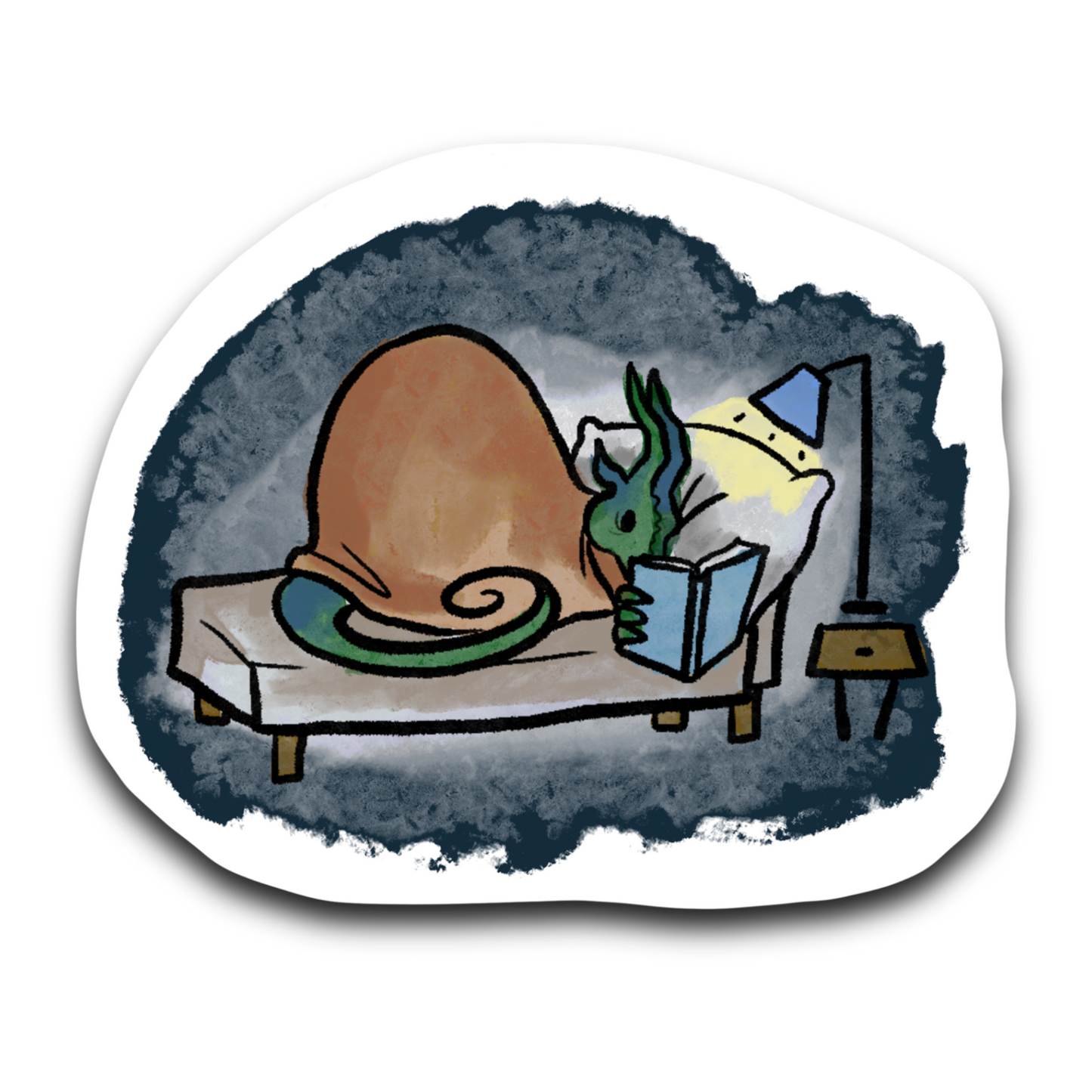 Dragon Staying Up Late to Read - Bubble free sticker
