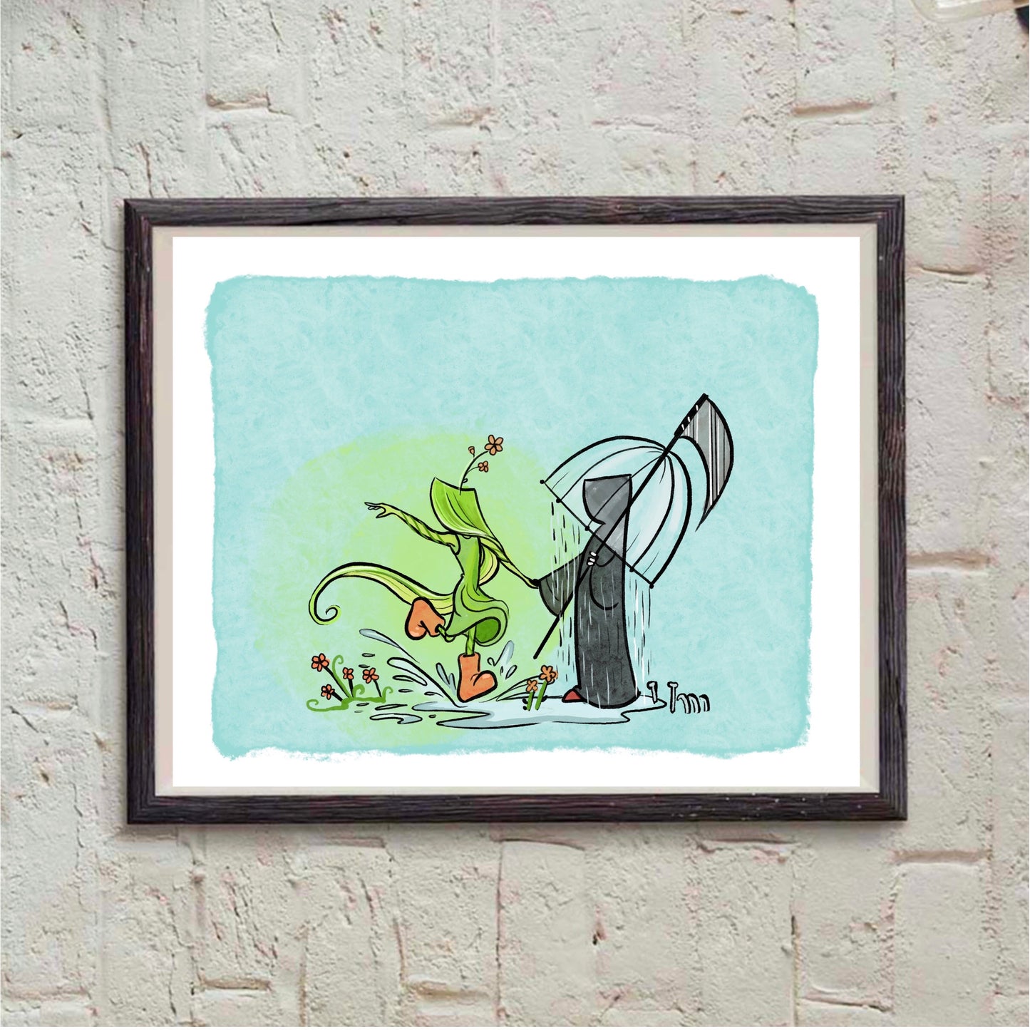 Grim Reaper and Life splashing in puddle Print