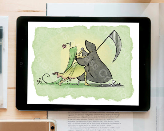 Grim Reaper Dances with Life - instant download digital printable artwork