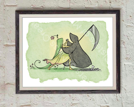 Grim Reaper Dancing with Life -Print