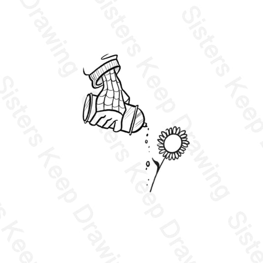 Spiderverse Spraypaint watering sunflower-marvel - Tattoo Transparent PNG