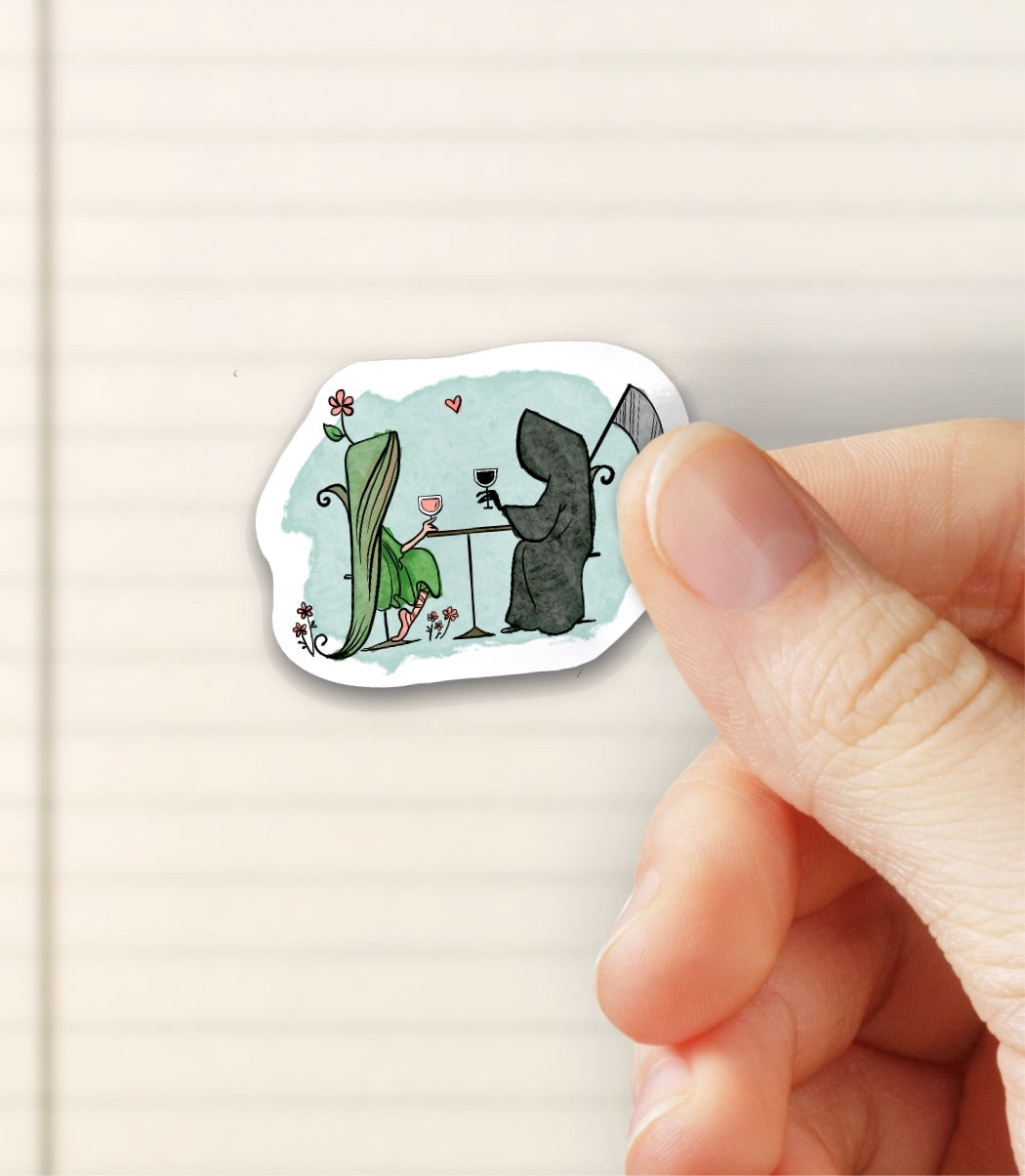 Grim Reaper on a Date with Life- Halloween Inspired Bubble free sticker J15