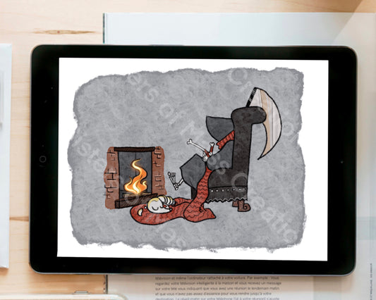 Grim Reaper Knitting - instant download digital printable artwork