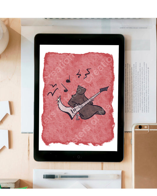 Grim Reaper Rocks out - instant download digital printable artwork