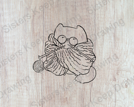 Cat Knitting- Tattoo Transparent PNG- instant download digital printable artwork