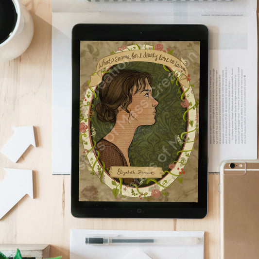 Elizabeth Bennet - instant download digital printable artwork- hand written