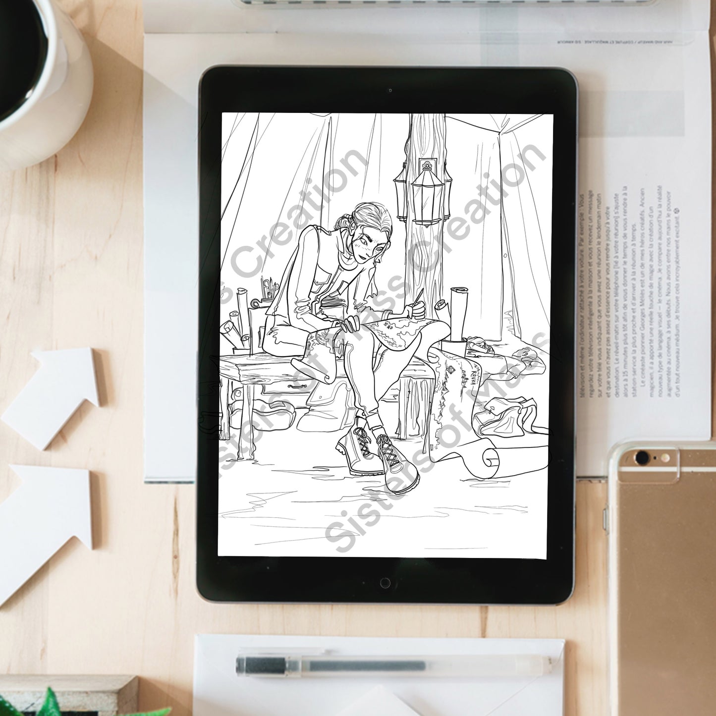 Alina Mapmaker Coloring Page- instant download digital printable artwork