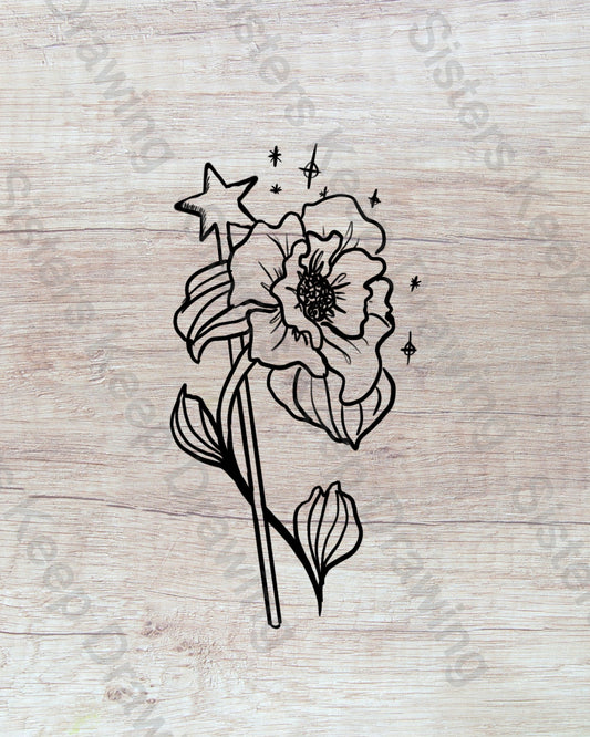 Poppy with Glinda's Wand - Oz - Tattoo Transparent Permission PNG- instant download digital printable artwork