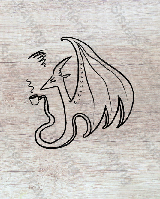 Grumpy Dragon Drinking Coffee - Tattoo Transparent Permission PNG