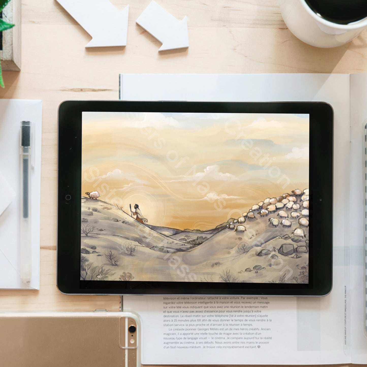 Jesus leaves the 99 painted - instant download digital printable artwork