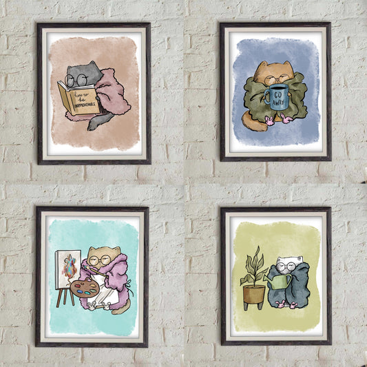 Introverted Cat bundle - doodle print
