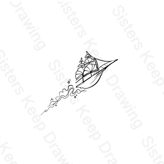 Ship and Cloads -Treasure Planet-Tattoo Transparent PNG- instant download digital printable art