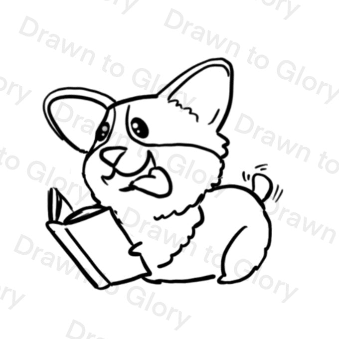 Corgi reading a book - Tattoo Transparent PNG- instant download