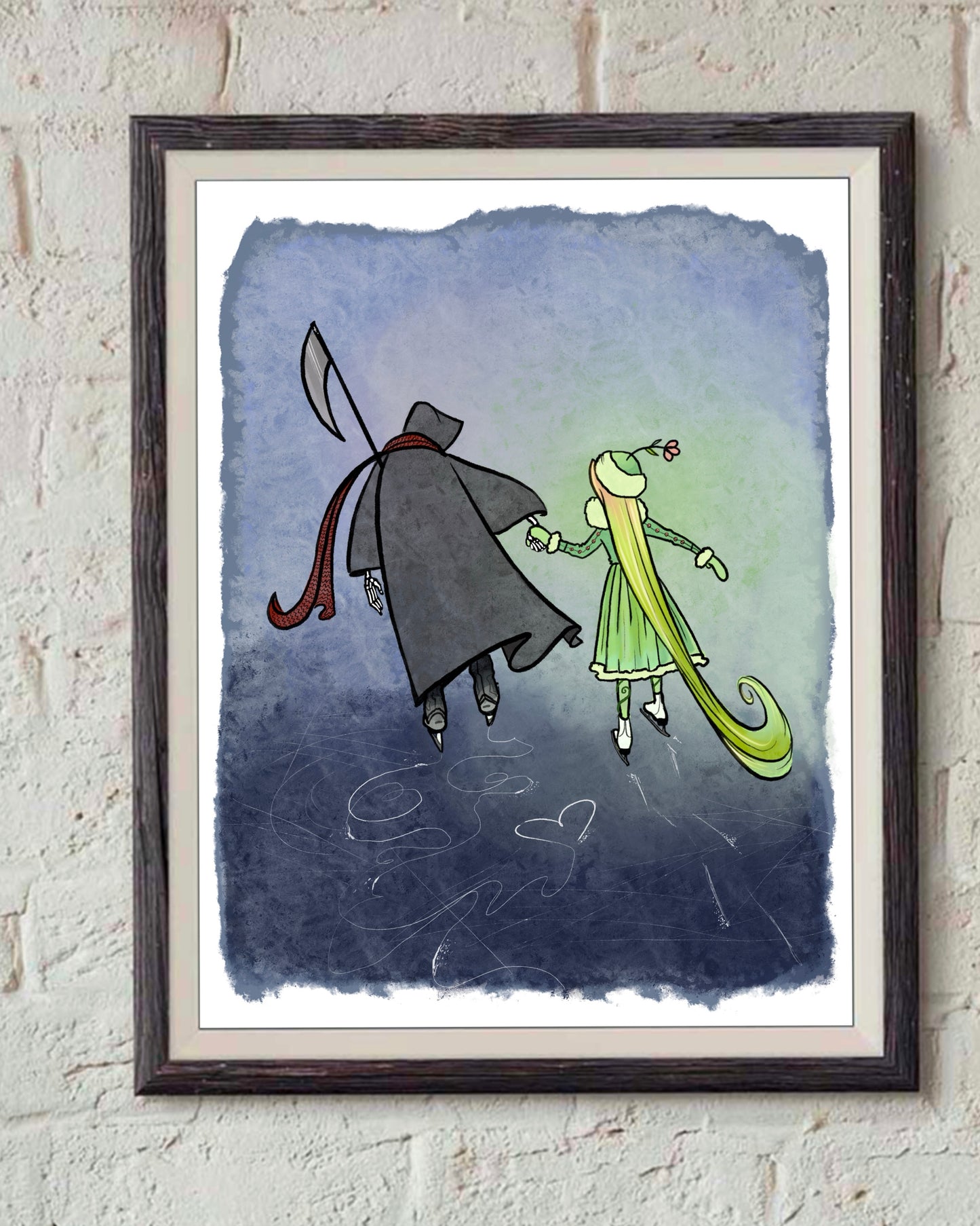 Grim Reaper and Life Ice Skate Together-Print