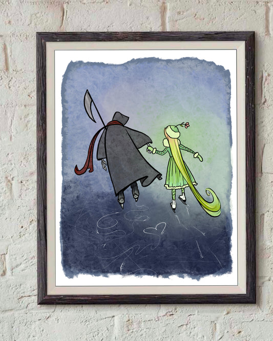 Grim Reaper and Life Ice Skate Together-Print