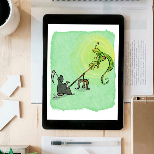 Grim Reaper and Life on a Seesaw- instant download digital printable artwork