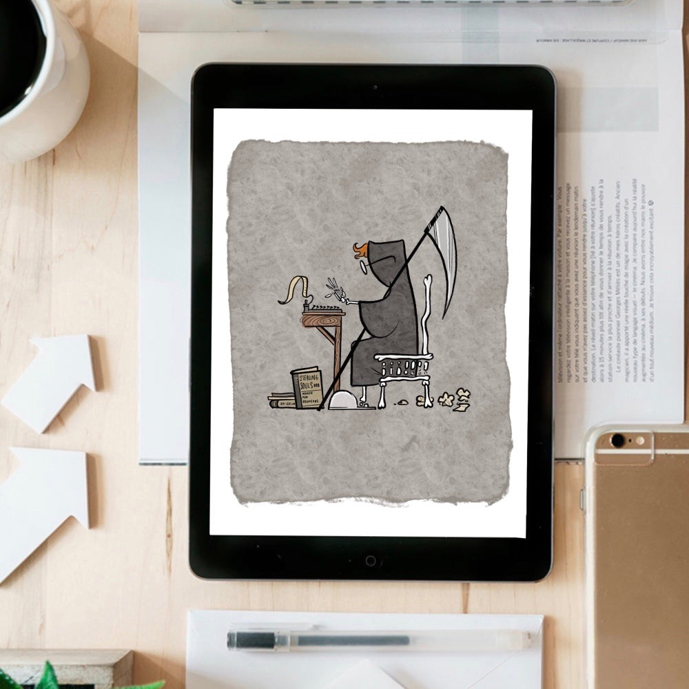 Grim writes a novel - instant download digital printable artwork