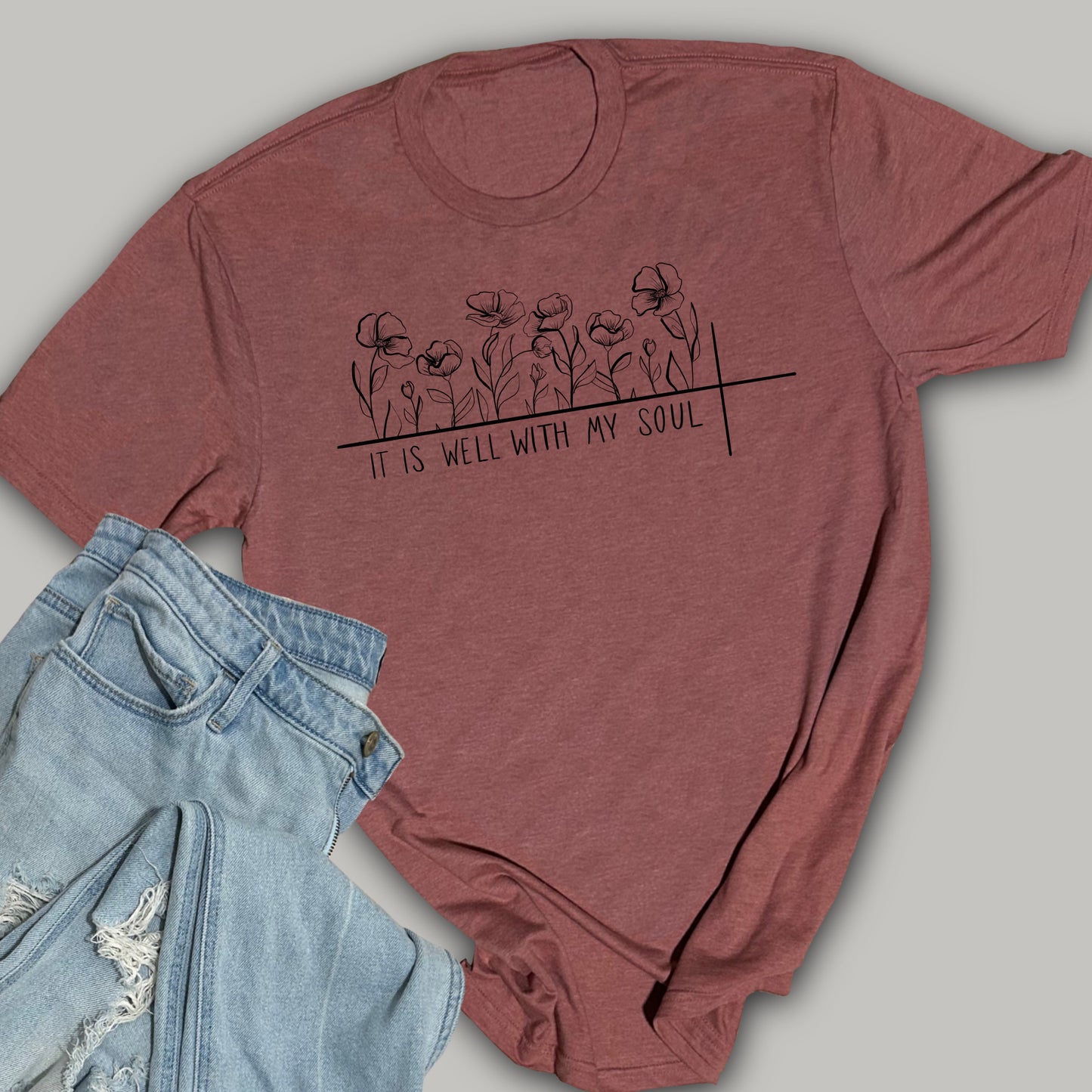 It is Well - Flowers and Cross - Softstyle Triblend T-Shirt