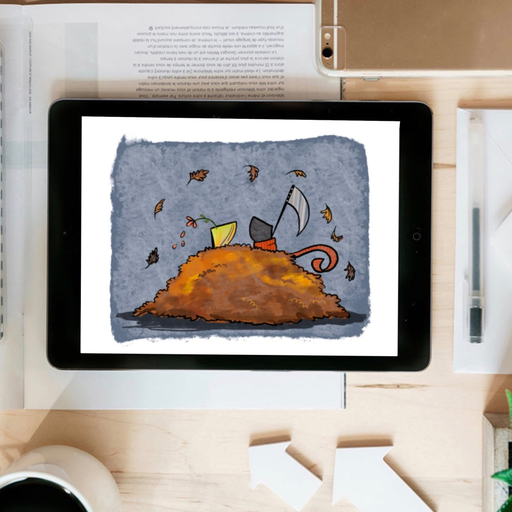 Grim and Life in leaves -Grim Reaper- instant download digital printable artwork
