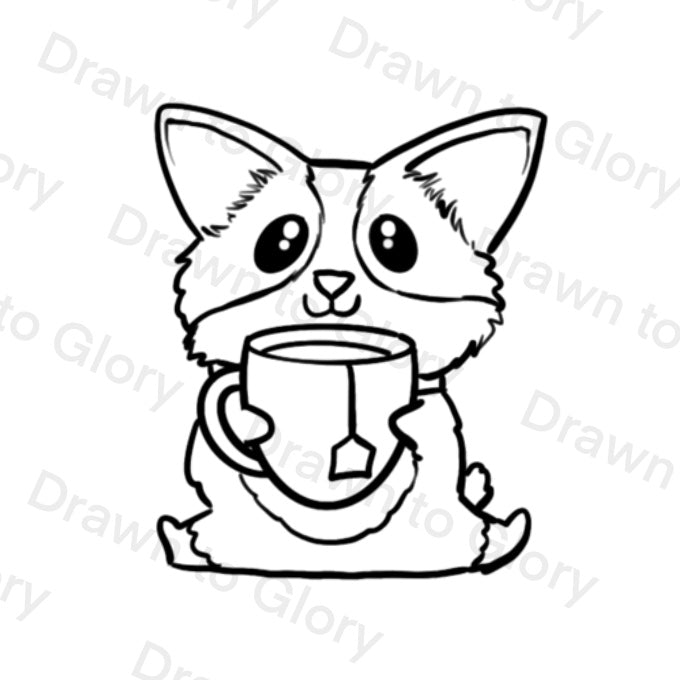 Corgi drinking tea - Tattoo Transparent PNG- instant download