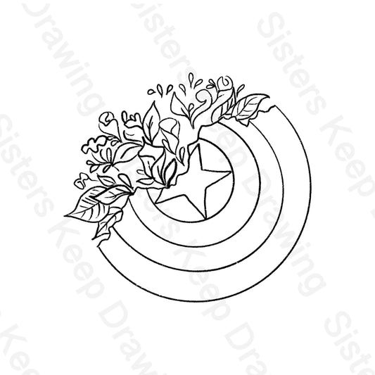Captain's Shield with Flowers - Marvel-Tattoo Transparent Permission PNG- instant download digital printable artwork