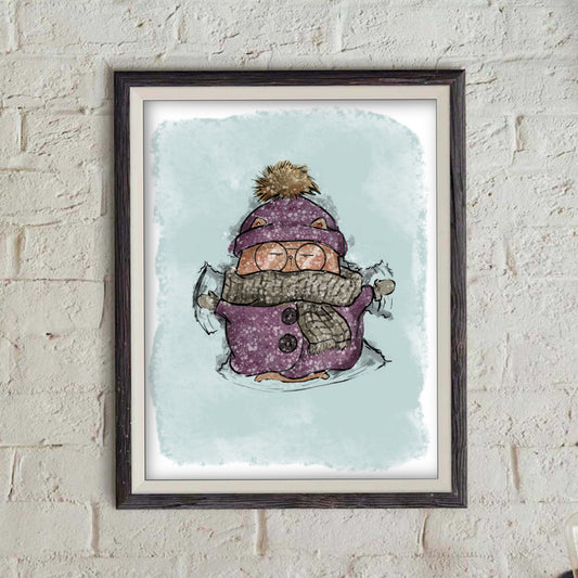 Introverted Cat in the Snow - doodles Print