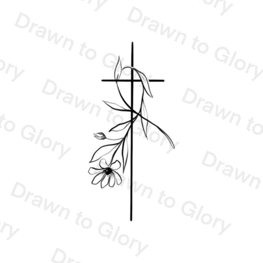 Cross with daisy - Hope for Cancer - Bible Tattoo Transparent PNG- instant download digital printable artwork