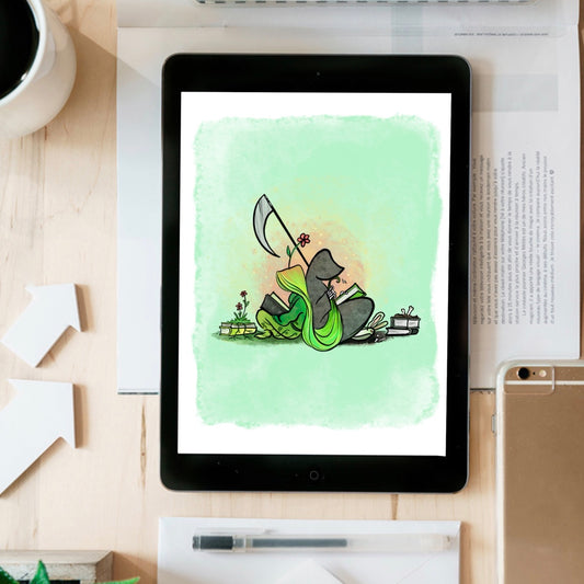 Grim Reaper and Death Read Together- instant download digital printable artwork