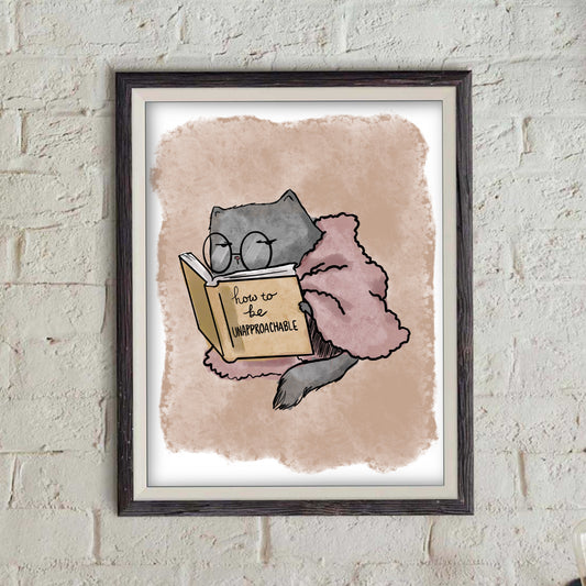 Introverted Cat Reading - doodles Print