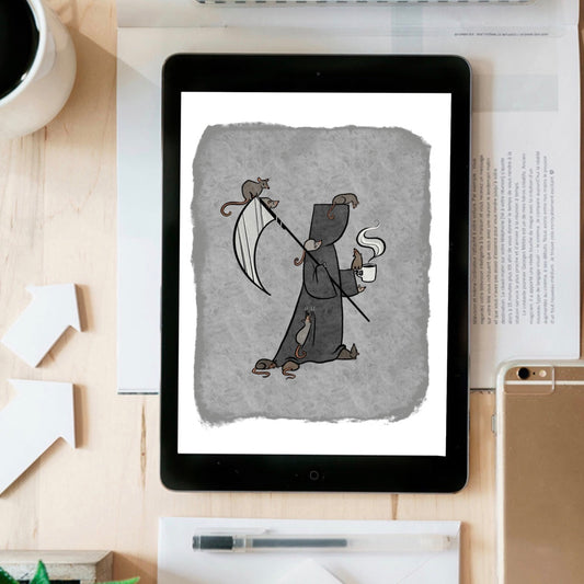 Grim Reaper and Rats- instant download digital printable artwork