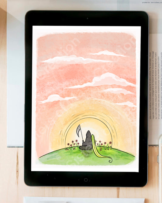 Grim and Life Watch the Sunrise -Grim Reaper- instant download digital printable artwork