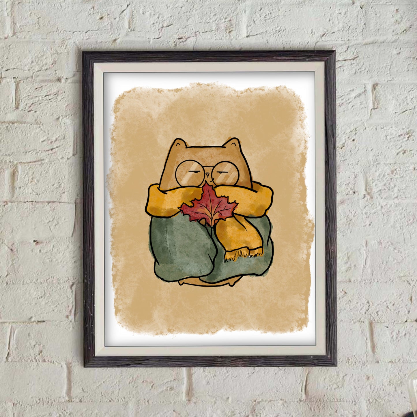 Introverted Cat in the Fall - doodles Print