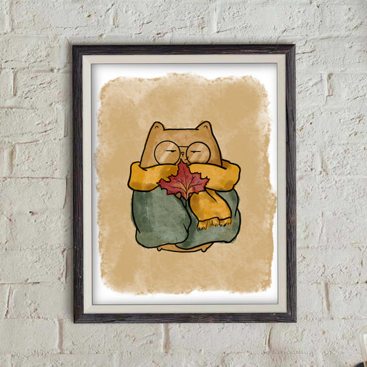 Introverted Cat in the Fall - doodles Print