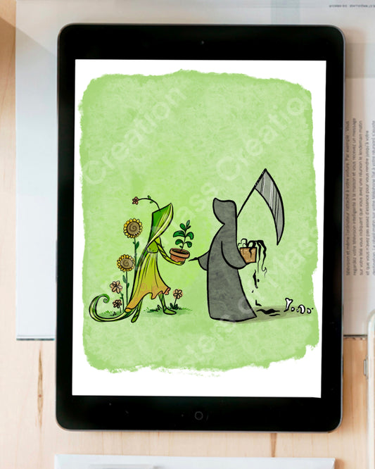 Life gives Grim a Plant-Grim Reaper- instant download digital printable artwork