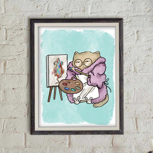 Introverted Cat Painting - doodles Print