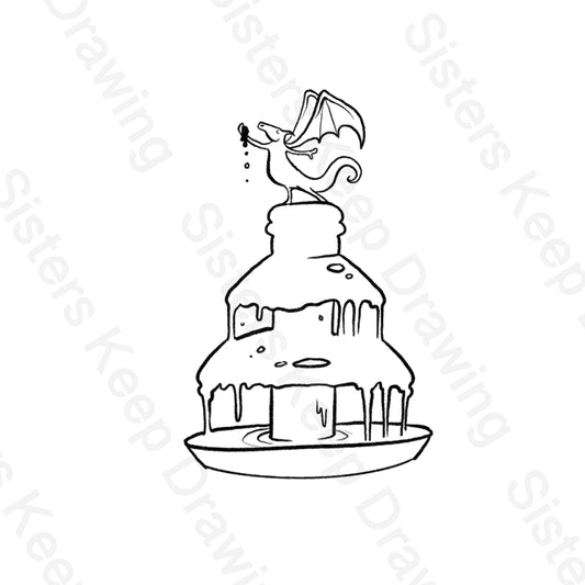 Tiny Dragon dancing on chocolate fountian -Tattoo Transparent Permission PNG- instant download digital printable art