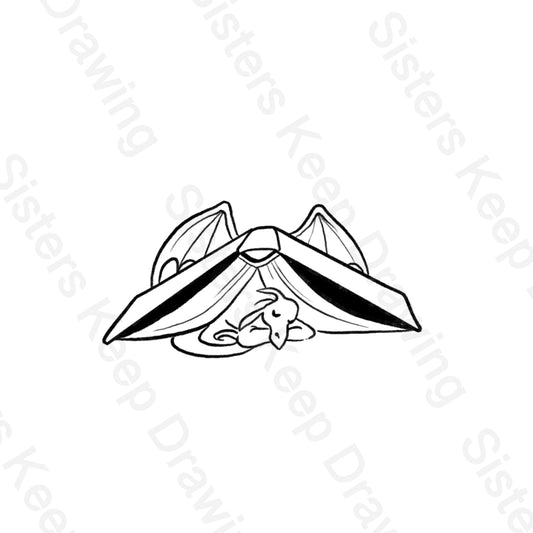 Tiny Dragon sleeping under a book-Tattoo Transparent Permission PNG- instant download digital printable