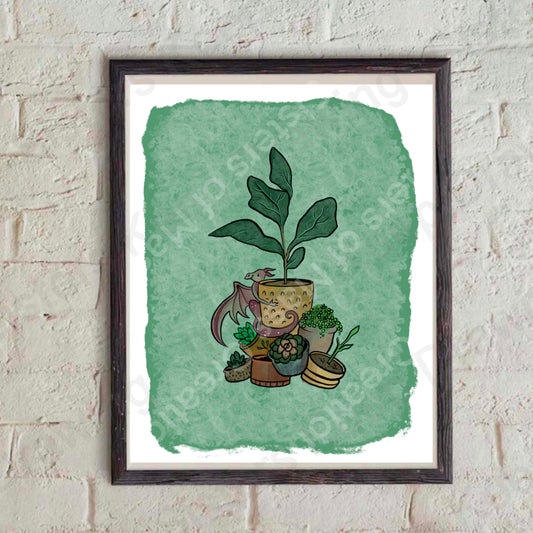 Tiny Dragon Hoarding Plants Print