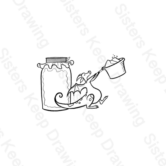 Tiny Dragon feeding sourdough starter Tattoo Transparent Permission PNG- instant download digital printable artw