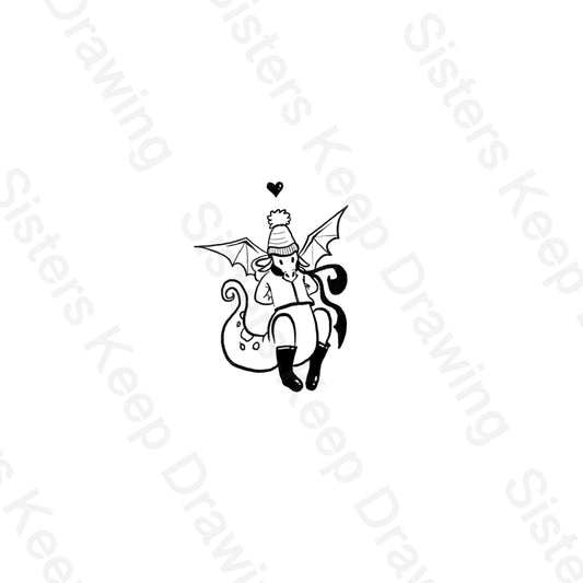 Tiny Dragon cute boots-Tattoo Transparent Permission PNG- instant download digital printable artw