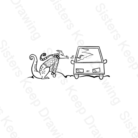 Tiny Dragon uses flame to get ice off his windshield-Tattoo Transparent Permission PNG- instant download digital printable artw