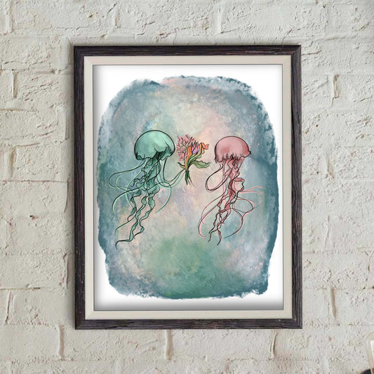 Jellyfish Romance - doodle Print