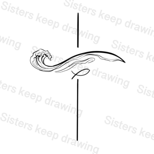 Waves of Love Cross - Bible Tattoo Transparent PNG- instant download digital printable artwork (Copy) (Copy)