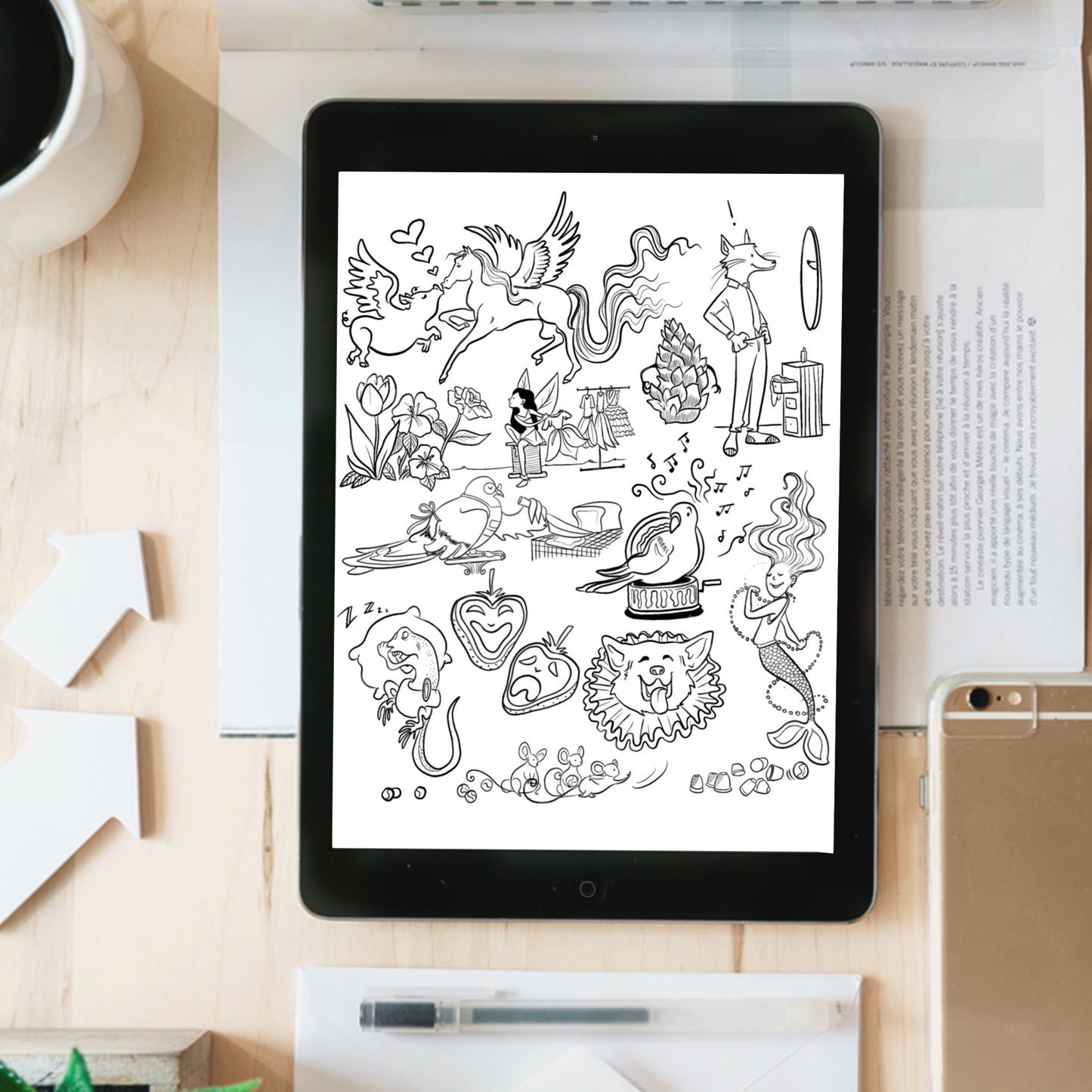 "Tattoo Doodles Coloring Page" - instant download digital printable artwork