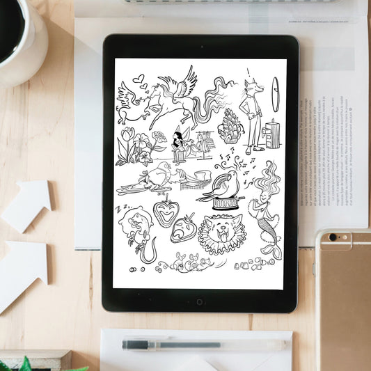 "Tattoo Doodles Coloring Page" - instant download digital printable artwork