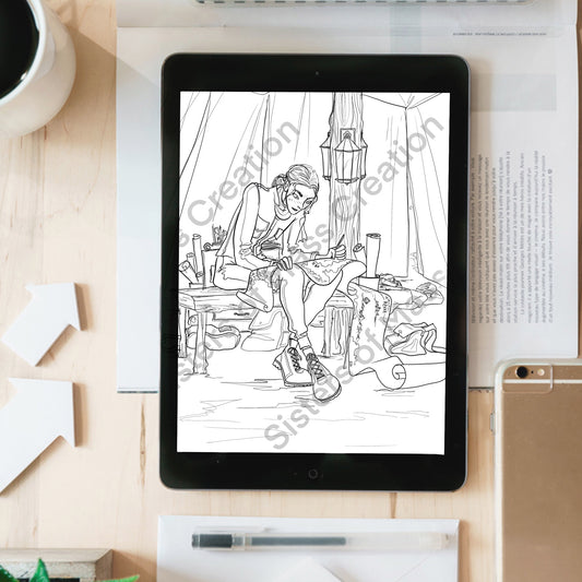 Alina Mapmaker Coloring Page- instant download digital printable artwork
